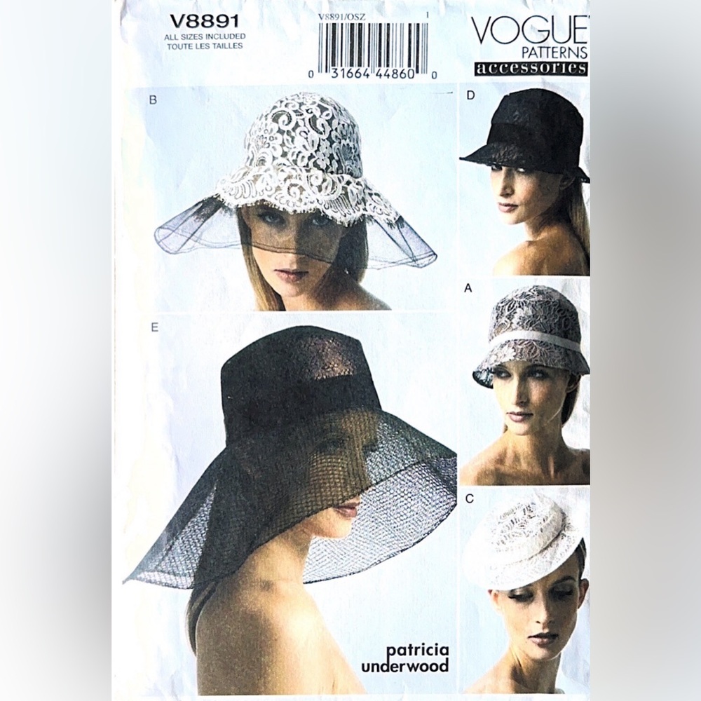 Patricia Underwood Vogue V8891 5 Bucket Hat Patterns From XS- L Sizes